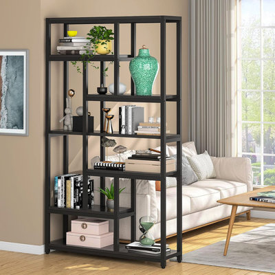 78.7" Extra Tall 7-Tier Industrial Black Etagere Bookcase With 10 Shelves Organizer For Living Room, Bedroom