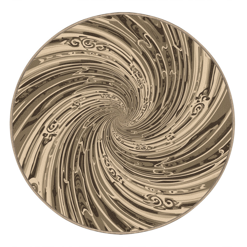 Machine Washable Pantelis Classic Damask Rug in Brown – Binding, 8' Round