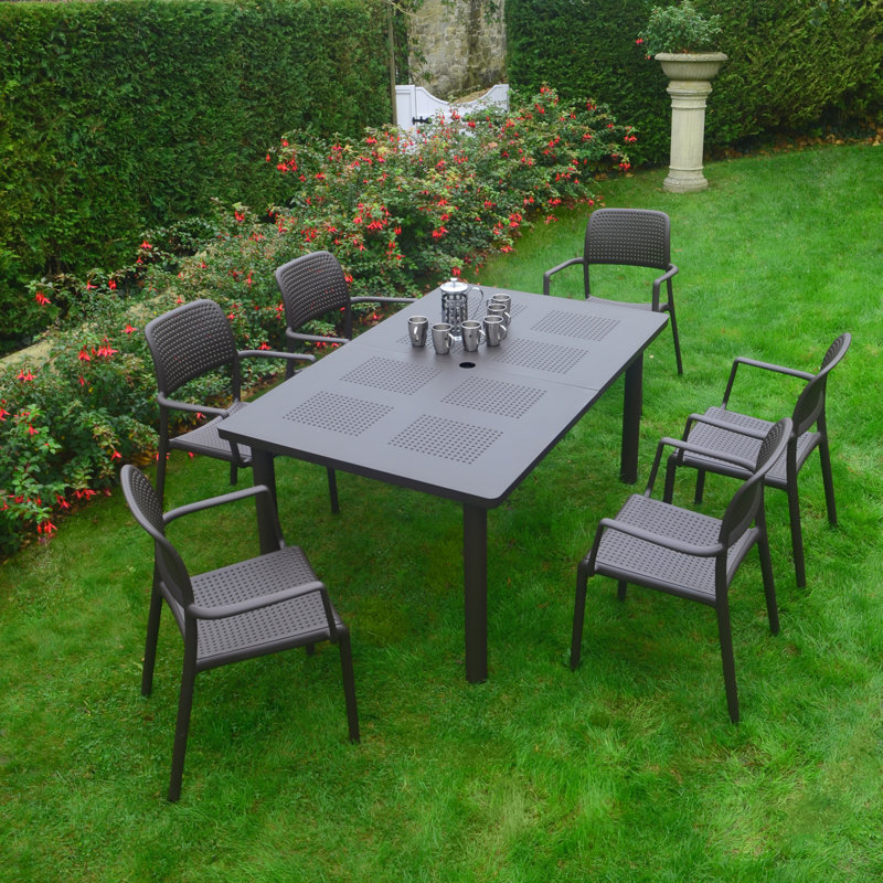 Leleifi Rectangular Outdoor Table Set, Black, 7 pcs