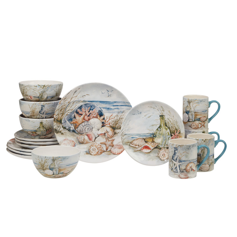 Colorful Ceramic Coastal Landscape 16-Piece Dinnerware Set