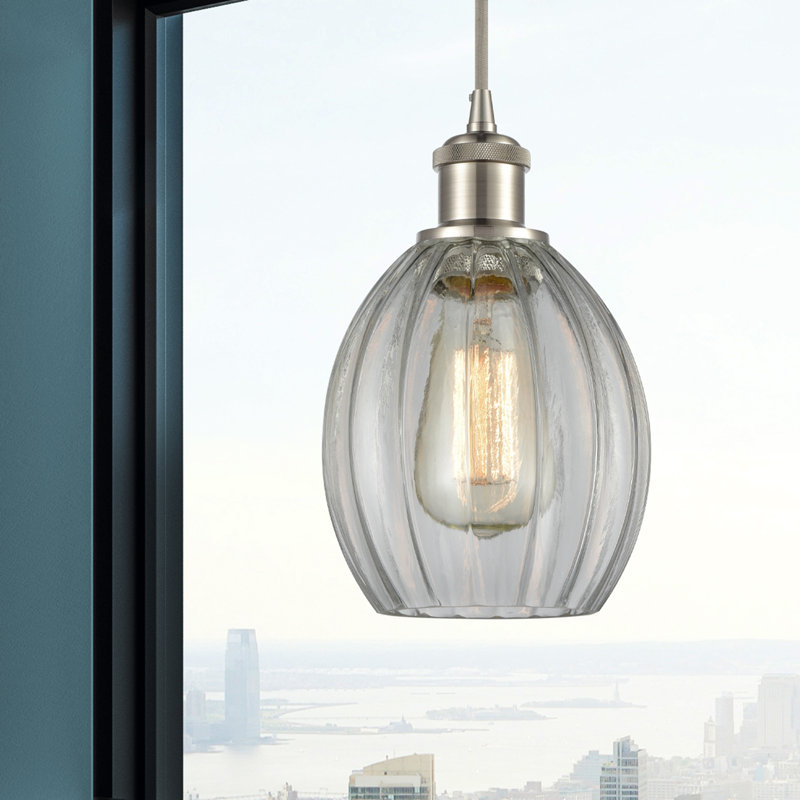 Luminaire suspendu sphérique 1 lumière Flomaton, Nickel satiné brossé, Ampoule DEL 6 watts Vinage, Transparent