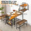 Ensemble de table de salle à manger 3 pièces rectangulaire avec support à vin, comprenant 2 bancs pour 4, idéal pour les petits espaces, les appartements et les dîners-572413419-572413414