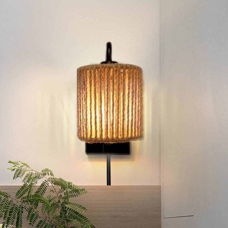 Ahull Iron Plug-in Armed Sconce Wall Lights for Bedroom Rattan Wall Sconce Plug in Wall Sconces Wall Lamps for Living Room