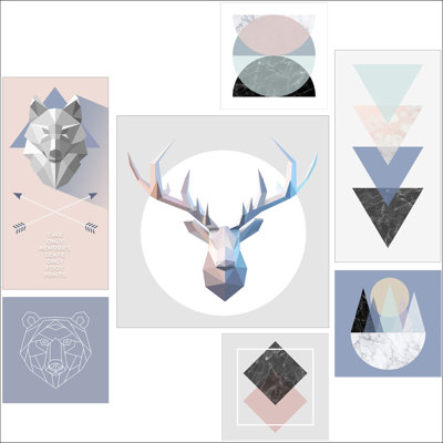 Geometrical Forms And Animals Graphic Art Print - 7 Piece Wrapped Canvas Print
