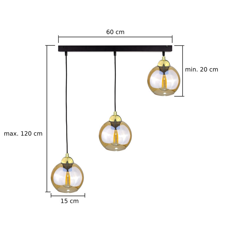 3 - Light Kitchen Island Pendant, Black/Gold