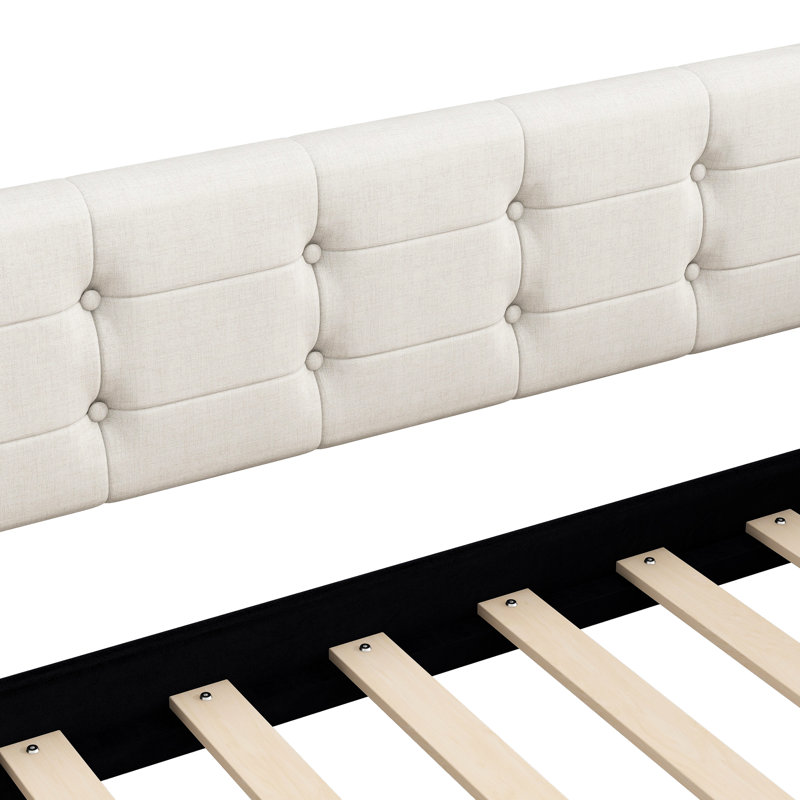 Beige Upholstered Daybed, Queen Size, 4 Legs, Pine And Frame, Functional For Living Room, No Box Spring Needed Size With Linen, Support Solid Versatile Home, Easy Assembly