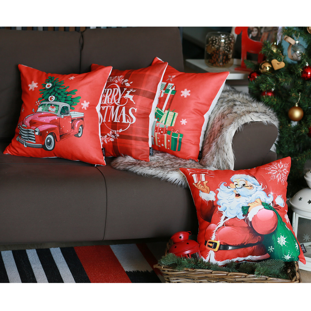 Christmas Merry Christmas 4 Piece Throw Pillow Cover Set Apolena