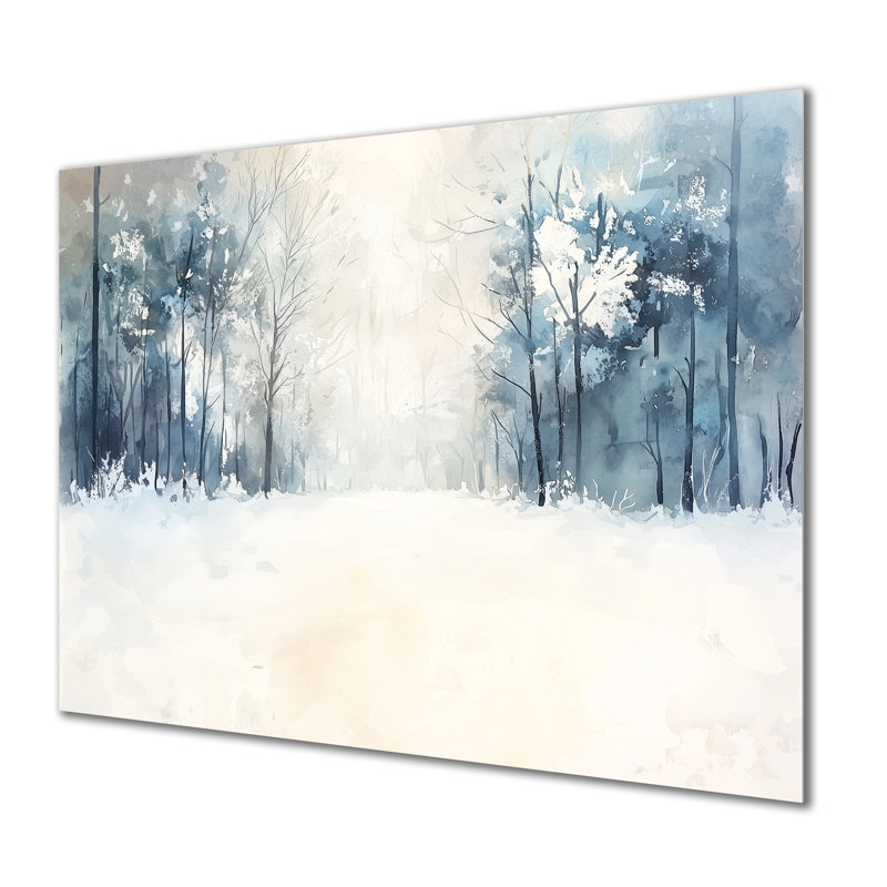 «Snow Road By The Forest I - Winter Landscape», reproduction d'art en métal, 34" H x 44" W