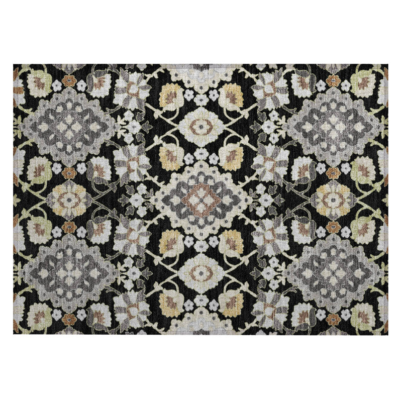 Black Rectangular Washable Synthetic Area Rug, 30" x 20"