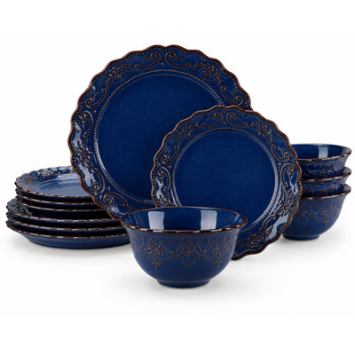 12-Piece Embossed Dinnerware Set