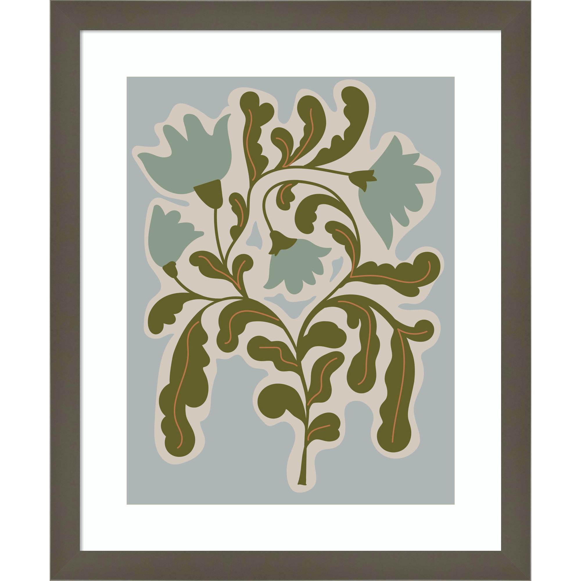 Expressive Abstract House Plant Playful Blue Framed On Paper by The Creative Bunch Studio Print, 17" H x 14" W x 1" D, Gray