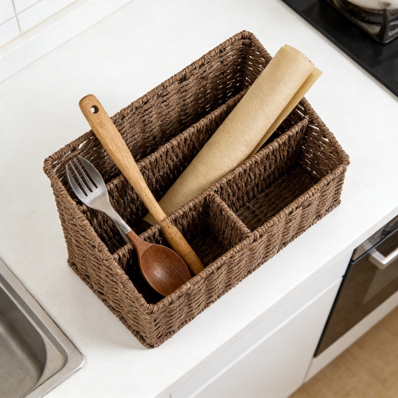 Woven Mail Organizer Basket For Desk, Farmhouse Paper Rope Office Organizer With Metal Frame, Multi-Compartment Storage For Mail, Magazines, Pens, And Office Supplies