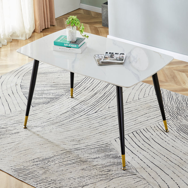 Tresha Faux Marble Top Metal Base Dining Table