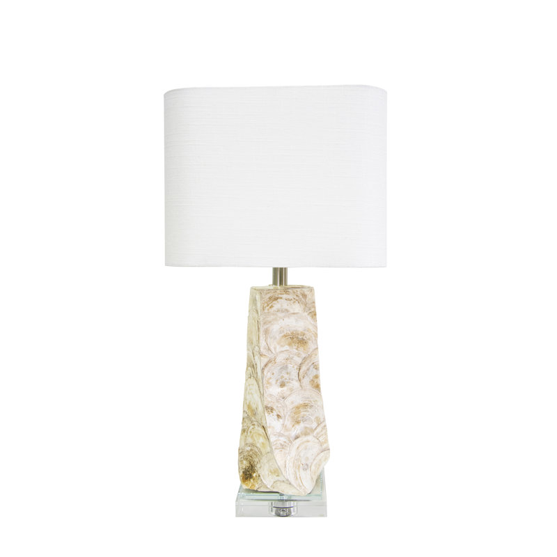 Lampe de table coquille de Capiz, cristal et résine Del Crème, 27 po Del Mar