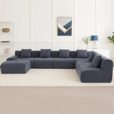 Fine-Wale Corduroy​ U Shape 157'' Extra Large And Soft Sectional With Ottoman