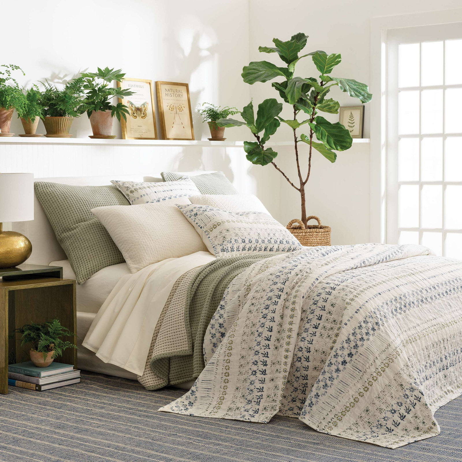 Pick Stitch Cotton Shams, Standard, Evergreen