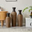 Ensemble de 3 vases de plancher en rotin de PVC - Vases de campagne décoratifs à rayures brunes pour le salon et le bureau