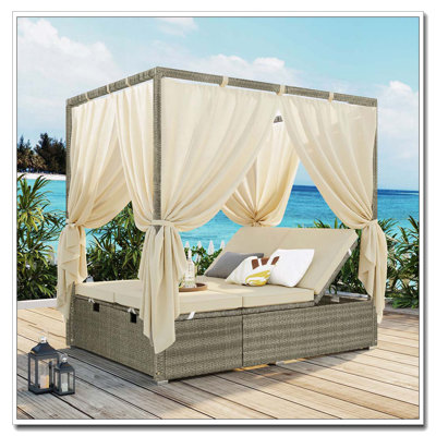 Adjustable Outdoor Sun Lounger with Canopy and Multi-Position Recline