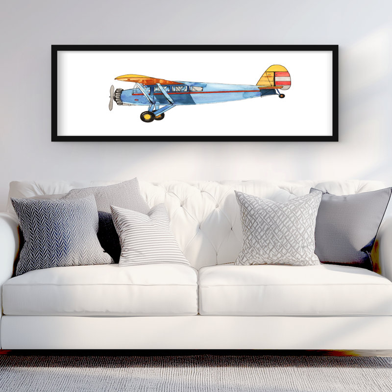 Petit avion bleu - reproduction matte encadrée pour la décoration intérieure, H 48 po x l 16 po