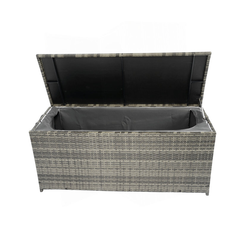 Outdoor Storage Box, 113 Gallon Wicker Patio Deck Boxes With Lid, Outdoor Storage Cushion Storage For Kids Toys, Pillows, Towel Grey Wicker