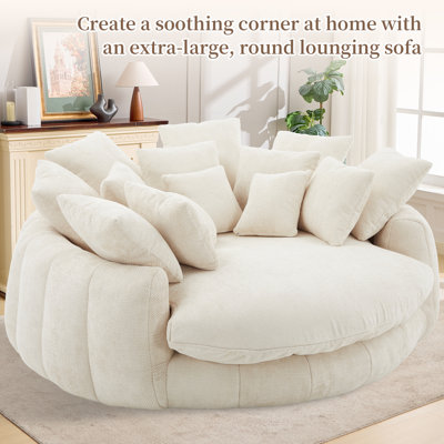 Méridienne surdimensionnée en pouf rond en chenille, canapé-lit à siège profond en nuage avec coussins, canapé sans assemblage pour appartement de chambre à coucher