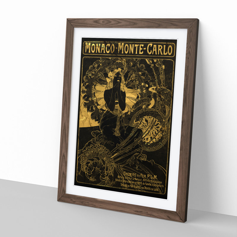 Monaco Monte Carlo by Alphonse Mucha - Picture Frame Graphic Art, Walnut Framed, 65cm H x 48cm W x 2cm D