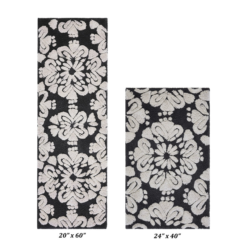 Chemash Premium 100% Cotton 1885 GSM 2-Piece Bath Rug Set, OEKO-TEX® Certified, Non-Slip Spray Latex Backing, Plush Tufted Bath Mats for Shower, Bathtub, Vanity & Double Sink Areas, Super Absorbent, Machine Washable, Charcoal