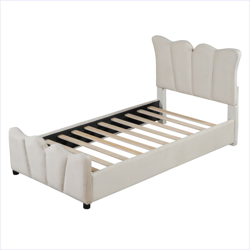 Lit plateforme tapissier en velours, Beige, Lit simple