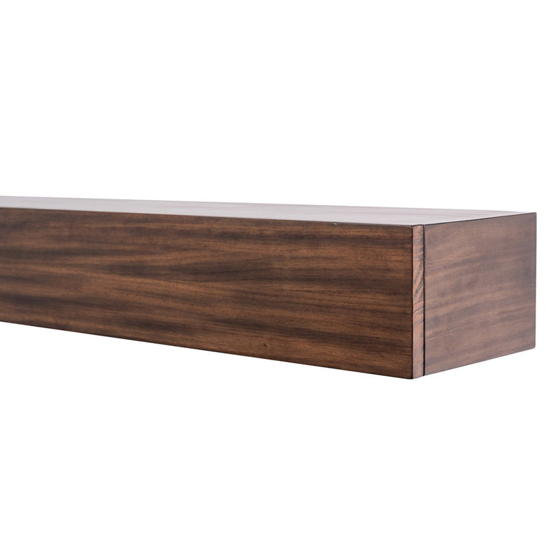 Houston 60" Floating Wood Fireplace Mantel Shelf with Hidden Storage Compartments, Mocha, 60