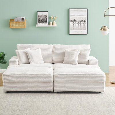 White Corduroy 90.79 Inch 3 - Seat With Storage Legs, Four Pillows, Compression Foam, Office And Home Use , For Living Room