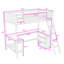 Lit mezzanine simple en bois avec bureau intégré, tablettes, garde-corps et échelle-2010942462