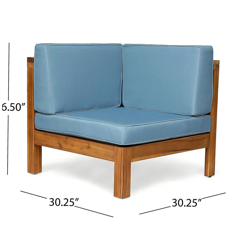OANA OUTDOOR WOODEN SECTIONAL SET WITH CUSHIONS, DARK GREY, Blue Cushion/Teak Frame