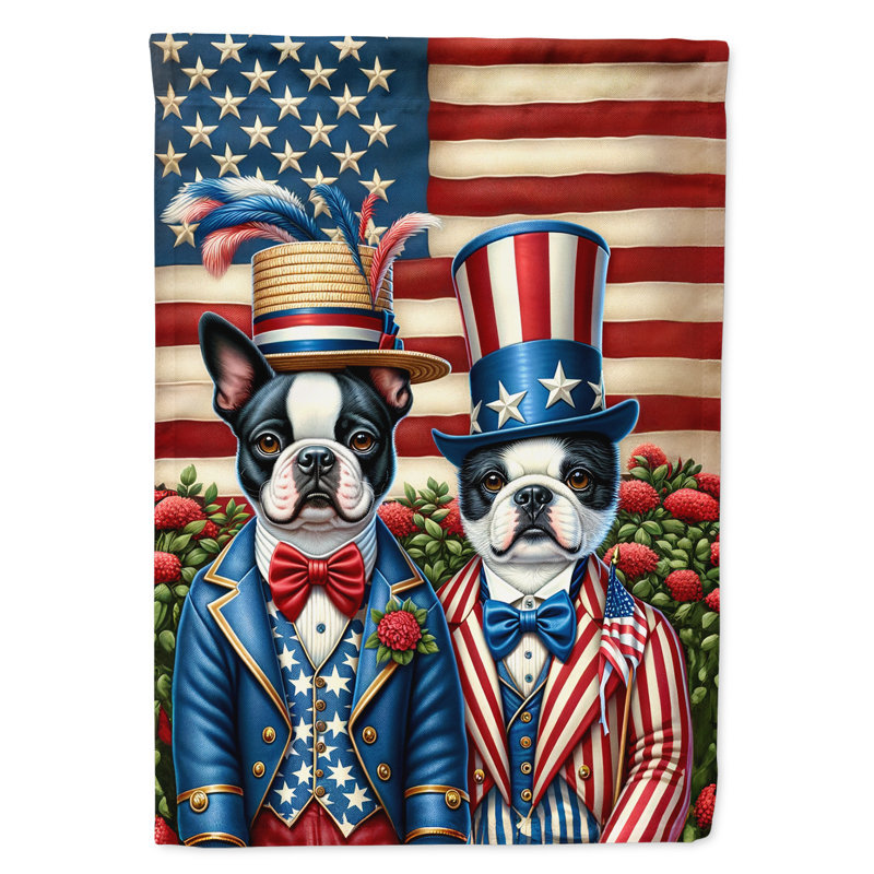 Drapeau All American Garden, Boston terrier noir / bleu / rouge