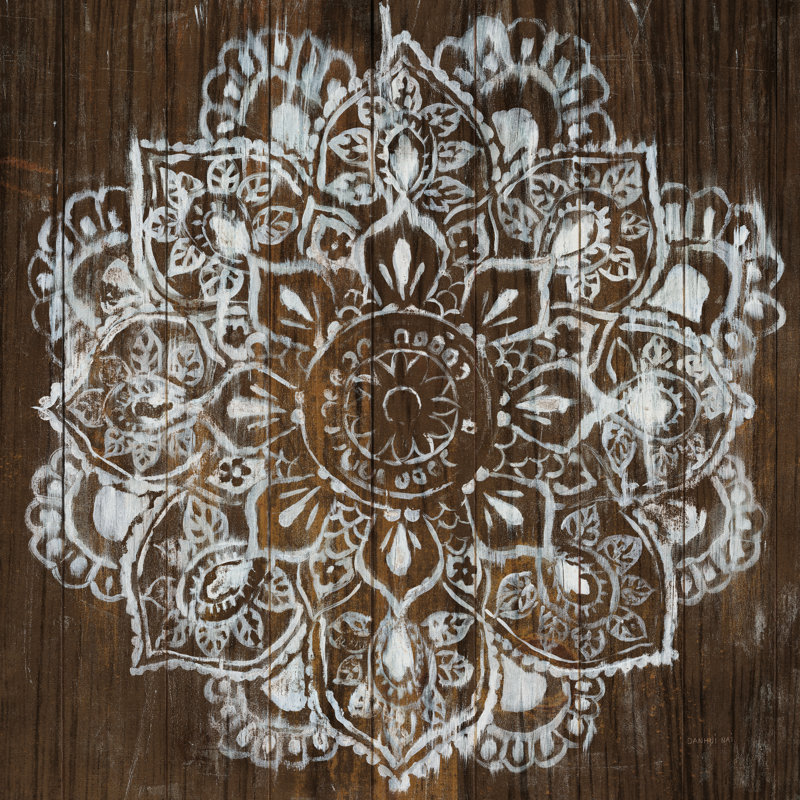 Mandala On Dark Wood by Danhui Nai - Wrapped Canvas Painting, 30cm H x 30cm W