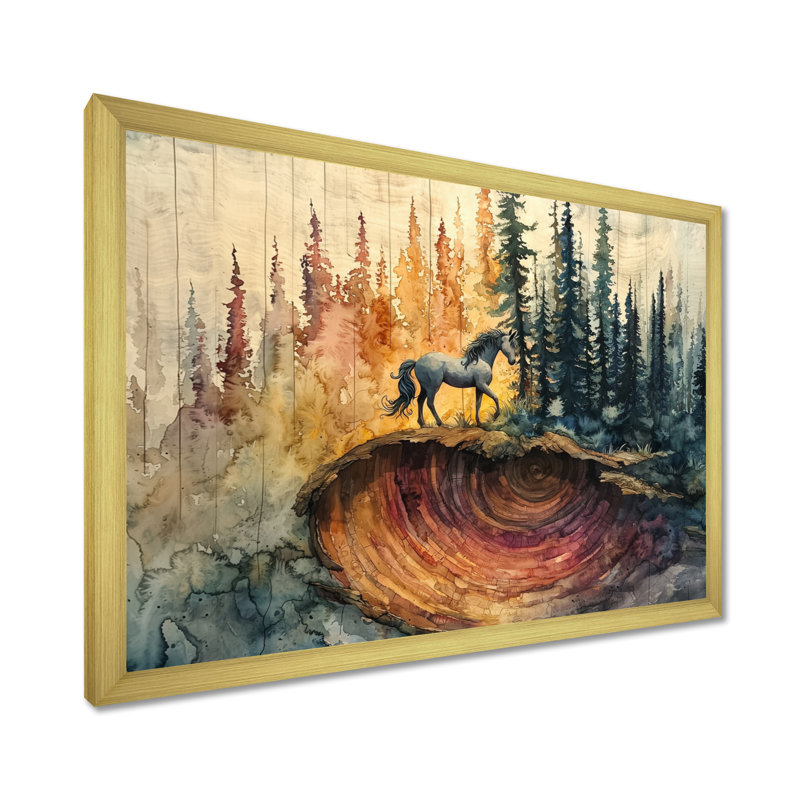 Martwan, licornes sur la forêt cosmique, paysage - licornes, art mural, H 16 po x l 32 po, Doré
