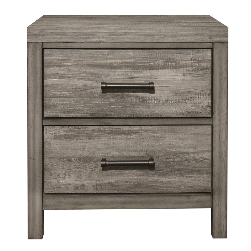 Table de chevet rustique gris vieilli pour l'intérieur de chambre à coucher, 2 tiroirs, chambre à coucher en bois stratifié