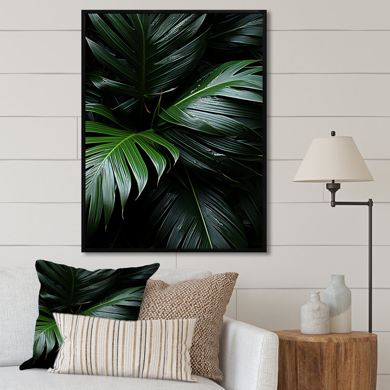 «Jade Jungle Thick Jungle Of Palm Trees», reproduction sur toile, Cadre flottant noir, H 44 po x l 34 po x P 1,5 po