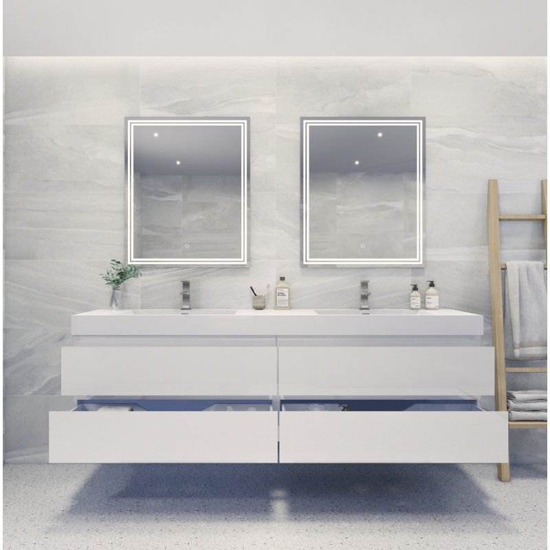 Carnley Double Bathroom Vanity with Wood, Acrylic Top, High Gloss White