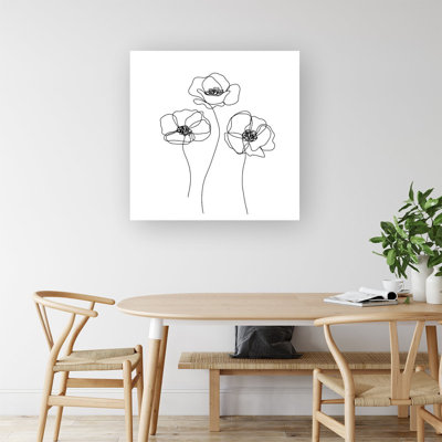 Monochrome Line Poppies - Wrapped Canvas Print