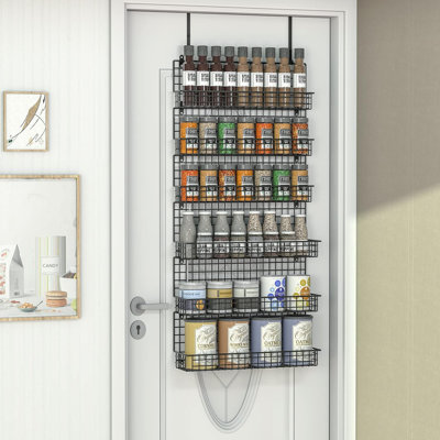 6-tier Spice Rack Organizer With Door Hook, Wall Mounted & Over The Door Spice Racks For Kitchen Pantry Door Cabinet, Two Size, Large Capacity, Black