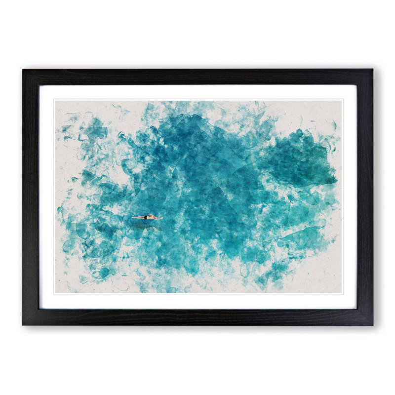 Swimmer in the Sea - Picture Frame Painting, 27cm H x 36cm W x 2cm D, Black Framed