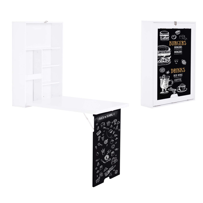 Bureau mural pliable avec étagères et tableau blanc pour un gain de place dans votre bureau à domicile (BUREAU SEULEMENT, CHAISE NON INCLUSE)