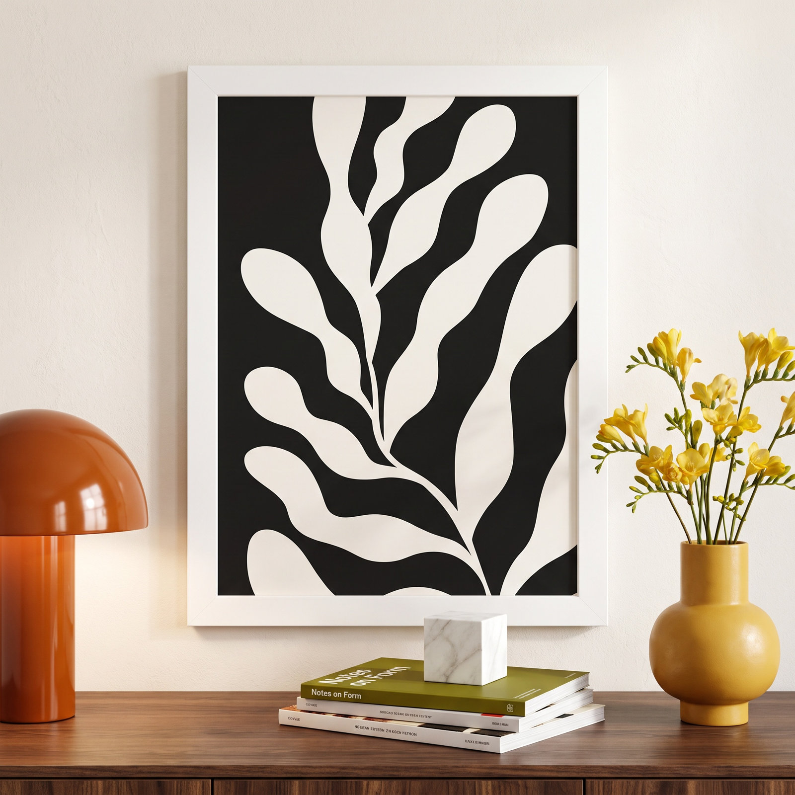 Erminia "Retro Matisse Botanical 3" Print, 13" H x 10" W x 1" D, White