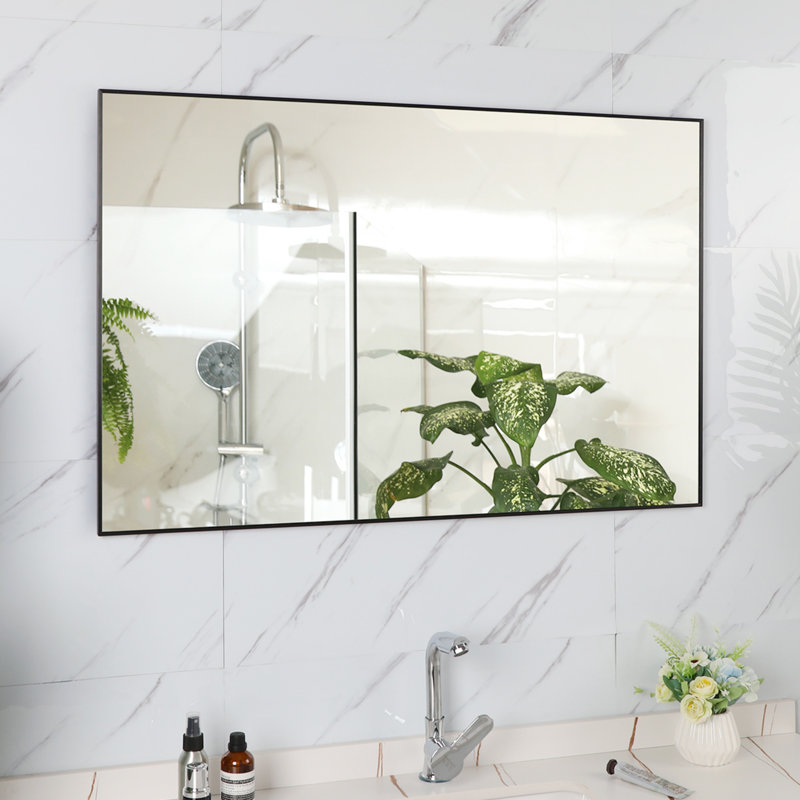  Miroir de salle de bain moderne avec cadre mural vertical ou horizontal, 23,98 po x 36,02 po, Noir