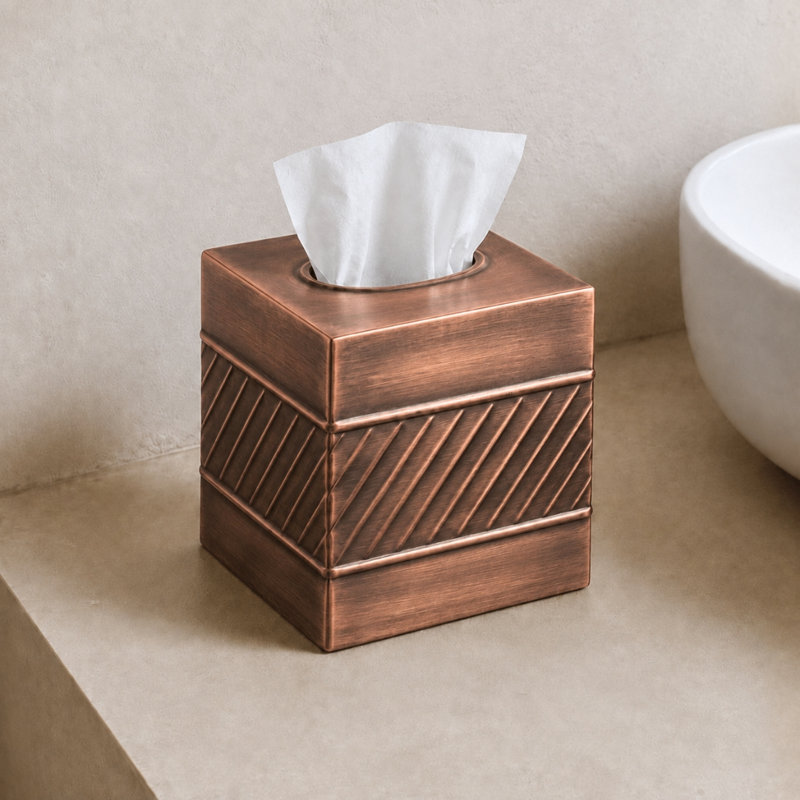 Wave Embossed Metal Tissue Box Cover, Copper