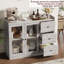 Buffet moderne de 43 po, armoire de rangement avec garde-corps, 3 tiroirs, tablettes réglables, portes en verre trempé, table de salle à manger en bois-406842889