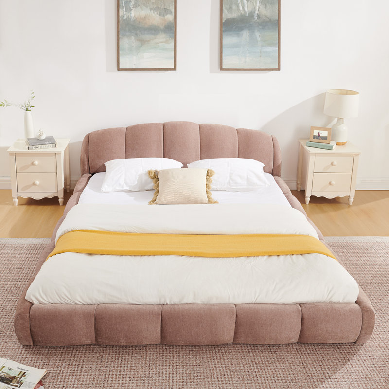 Cadre de lit plateforme, cadre de lit au sol, Grand lit, Rose