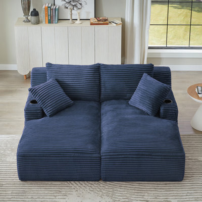 Méridienne double compressible avec porte-gobelets - aucun assemblage requis, causeuse moelleuse moderne pour lire dans la chambre à coucher