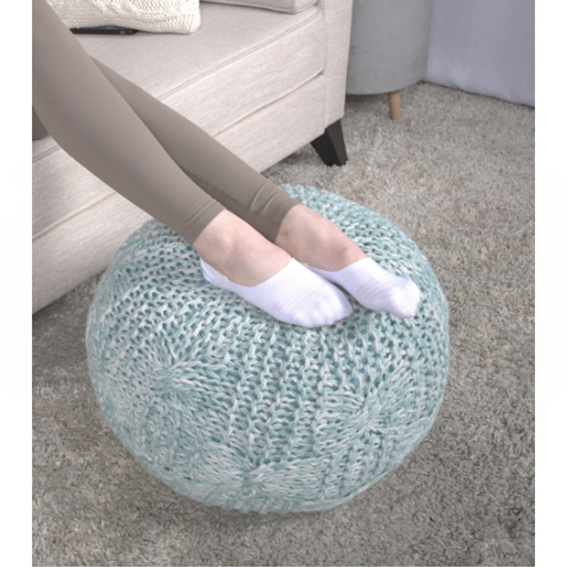 Pouf rond en tricot Baltazar, turquoise