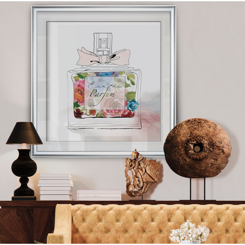 « chic fleur parfume i », peinture, H 28 po x l 28 po x P 2 po, Cadre argenté